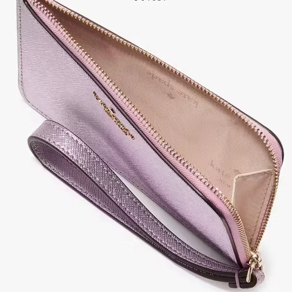 Kate Spade Lucy Metallic Small L-zip Wristlet Quartz Pink